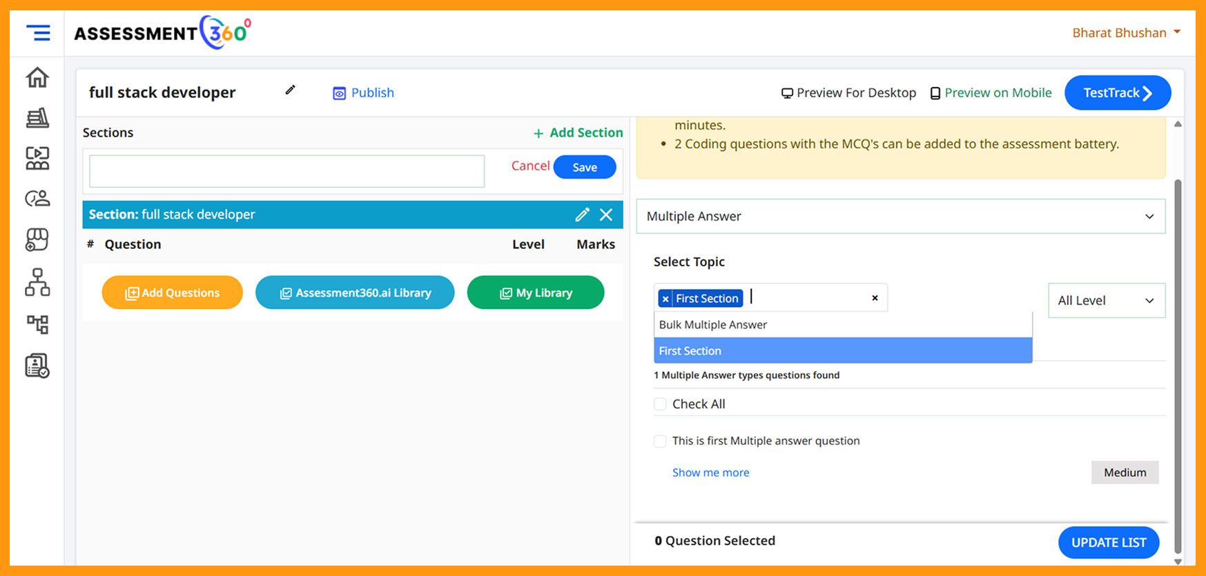 Question paper builder with blueprint and item bank